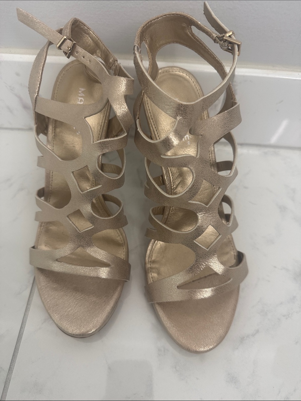 Maripe Metallic Gold Cutout Strappy Heels